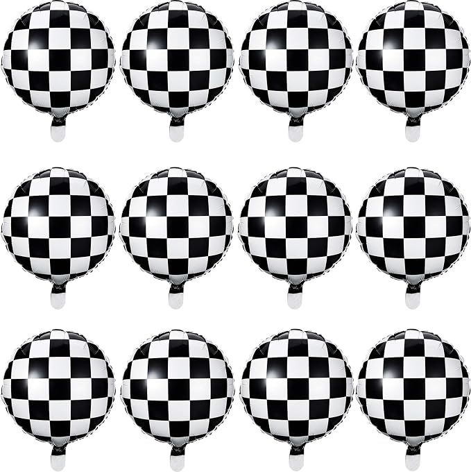 Gejoy 24 Pcs Checkerboard Balloon 18 Inches Aluminum Foil Black White Checkered by Unknown