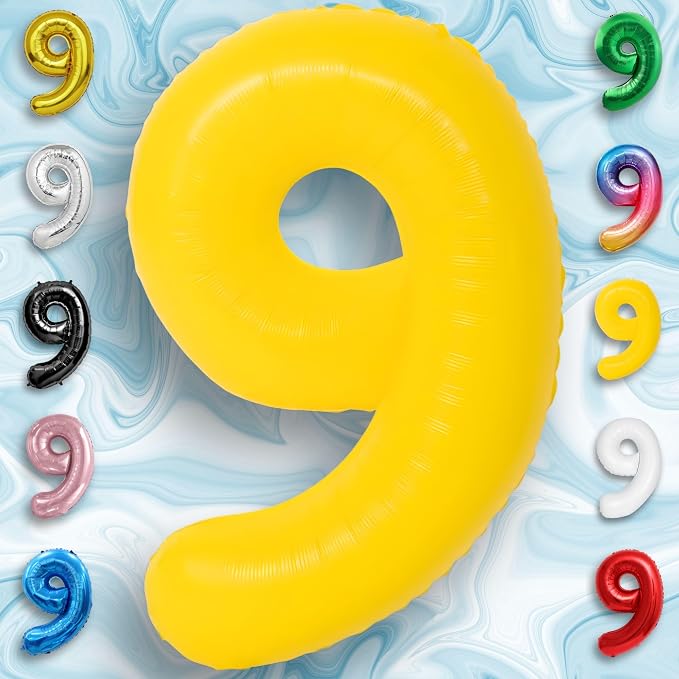 Yellow Number Balloon 9 Mylar Foil Macaron Balloons 40 inch - Image 3