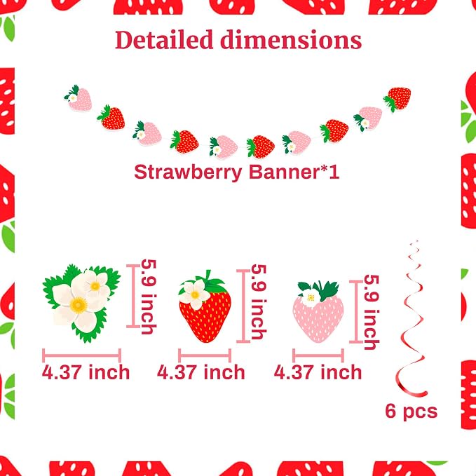 MEETINGU Strawberry Happy Birthday Banner Party Decoration Set, - Image 3