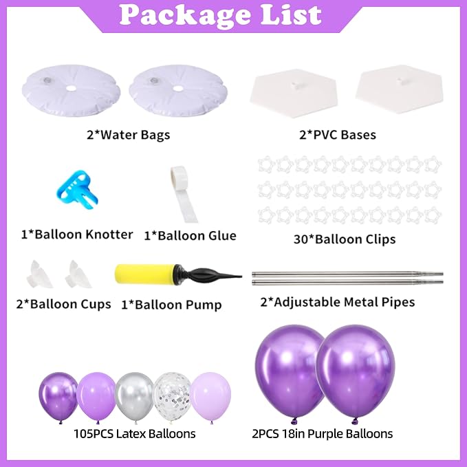 Purpe and Silver Balloon Column Stand Kit Set of 2 - Image 3