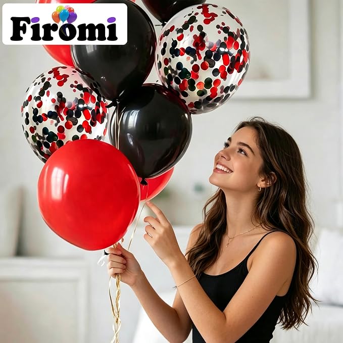 Firomi Red and Black Latex Balloons 12 Inch 70 pack Set | Black and Red - Image 3