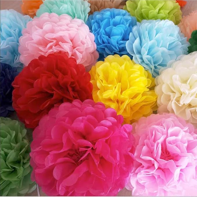 BRZIKWT 12 Pcs Rainbow Tissue Paper Pom Poms - Image 4