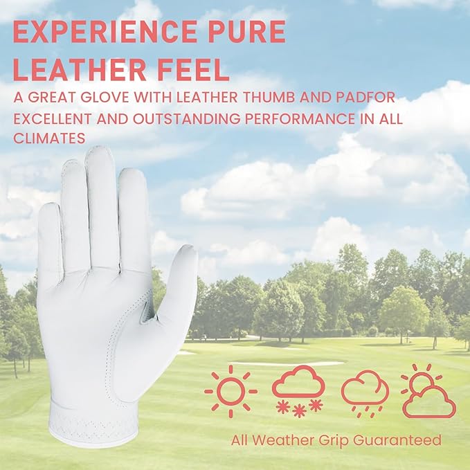 Women Golf Gloves Premium Leather with Magnetic Ball Marker Left Right Hand 1 Pack, Extra Grip for Ladies Comfortable Durable Size Small Medium Large