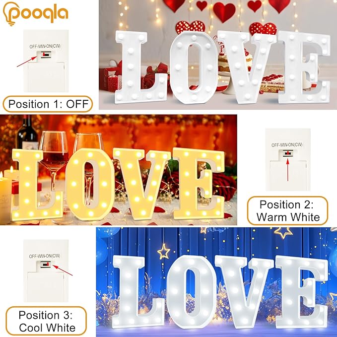 Pooqla LED Marquee Letter Lights, Warm White and Cool White Decorative Lighted Letters, Light Up Alphabet Letters for Boys Girls, Party, Wedding, Bar, Night Light, Birthday Decoration, Letter D