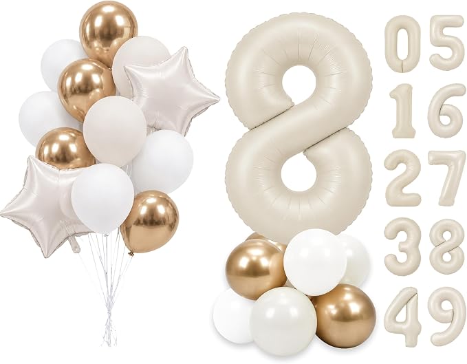 PartyWoo Number Balloons 40 Inch White Number 8 Kit 25pcs by PartyWoo
