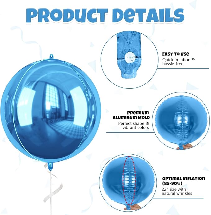 Dark Blue Balloons Foil, 22Inch Metallic Blue Balloons, Big Round Ball Balloon - Image 8