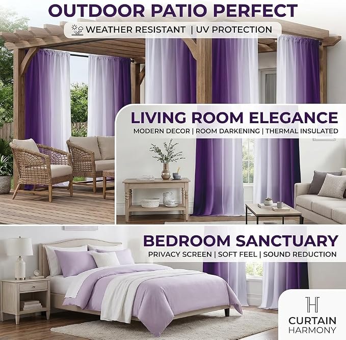 Purple Curtains 84 Inch Length for Living Room 2 Panel Set Purple and Grey - Image 5