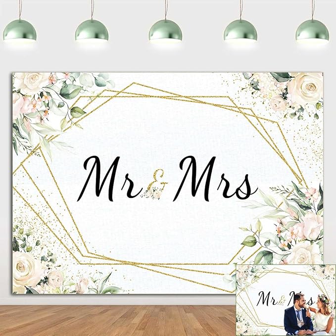 Mr & Mrs White Floral Bridal Shower Backdrop Mr Mrs Wedding Theme Photo by Qian