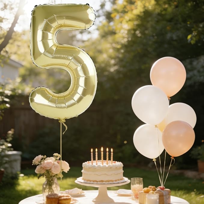 40 Inch Number 5 Balloons for 5th Birthday Party Decorations, 0-100 Champagne - Image 3