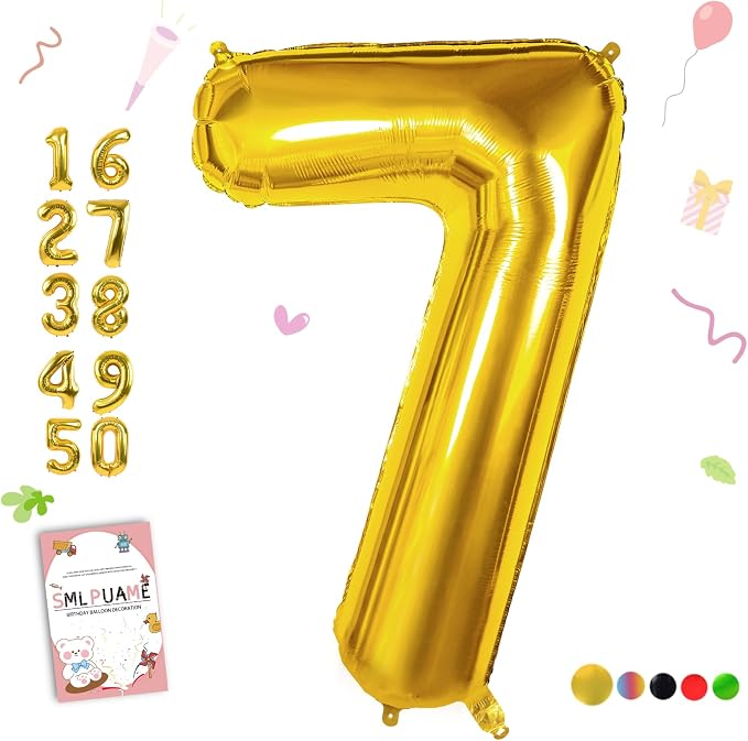 40 inch Number Balloon 0-9 Gold Large Number 7 Balloons, Digital Balloons by Smlpuame