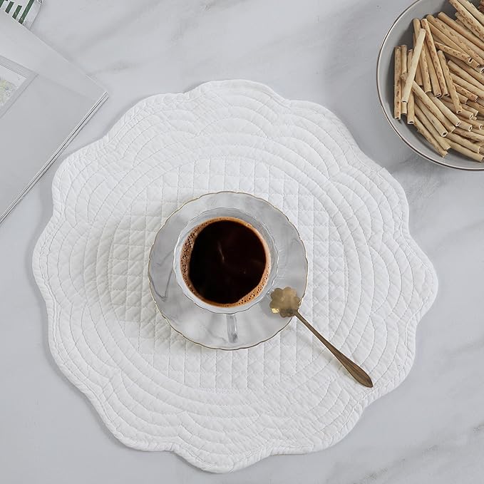 HOMBYS Quilted Placemats Set of 6 Washable Round Placemats - Image 4