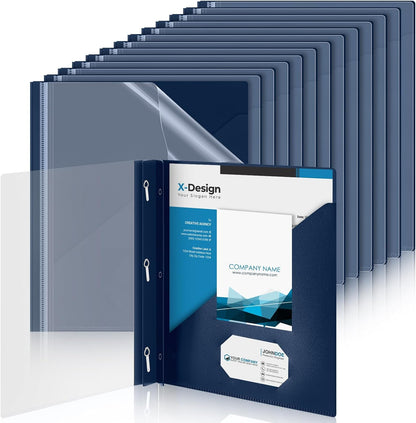 Teling 24 Pcs Clear Report Cover with 3 Prongs, Plastic Report Presentation Folders 90 Sheet Capacity Resume Document Covers for School Office(Navy Blue)