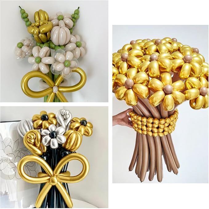 100Pcs 260 Balloons Metallic Gold Long Balloons - Image 6