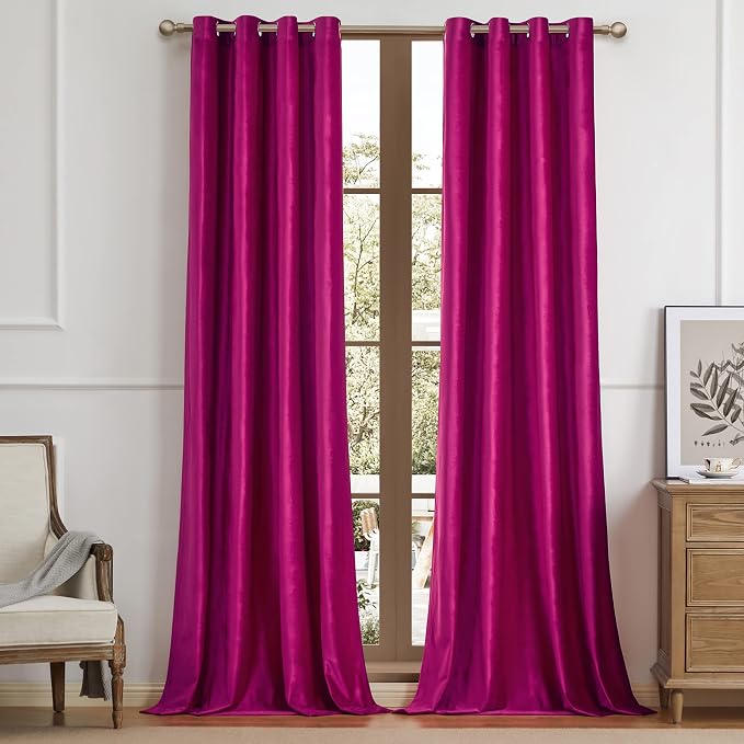 BULBUL Living Room Velvet Window Curtains 108 inch Length- 2 Panels Hot Pink - Image 5