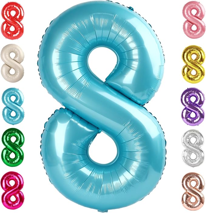 8 Balloon Numbers Birthday Decorations, 40In Pearl Blue Balloons by Mluchee