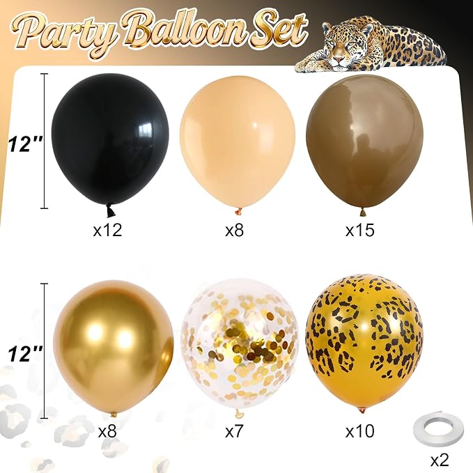 Cheetah Print Balloon, 12 Inch Black Brown and Leopard Gold Confetti Balloon - Image 2