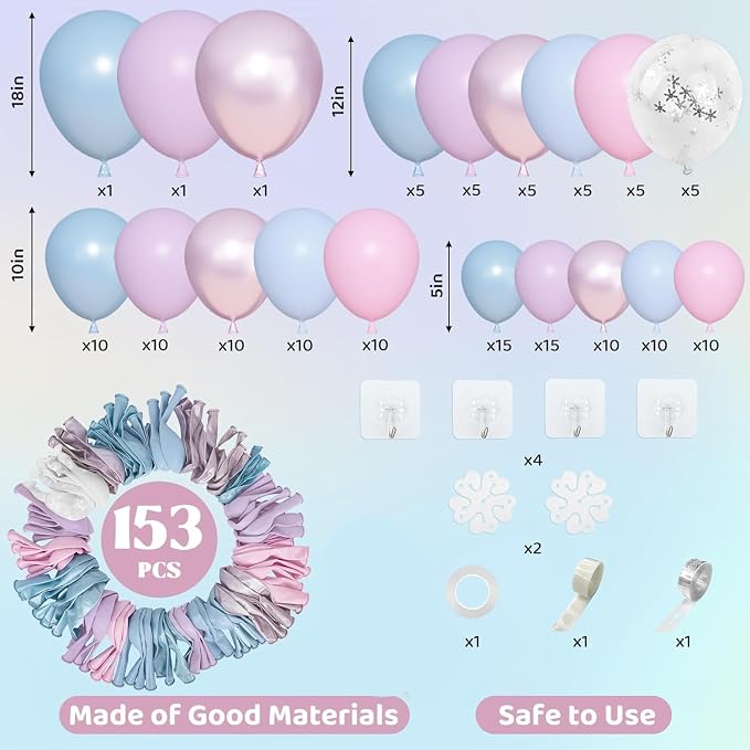 Amandir 153pcs Pink Purple Blue Balloons Arch Garland Kit Different Sizes | 18 - Image 5