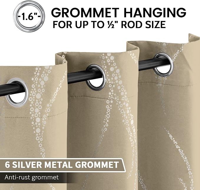 Yakamok Natural Light Blocking Curtains 72 Inches Silver Print 2 Panels | - Image 3