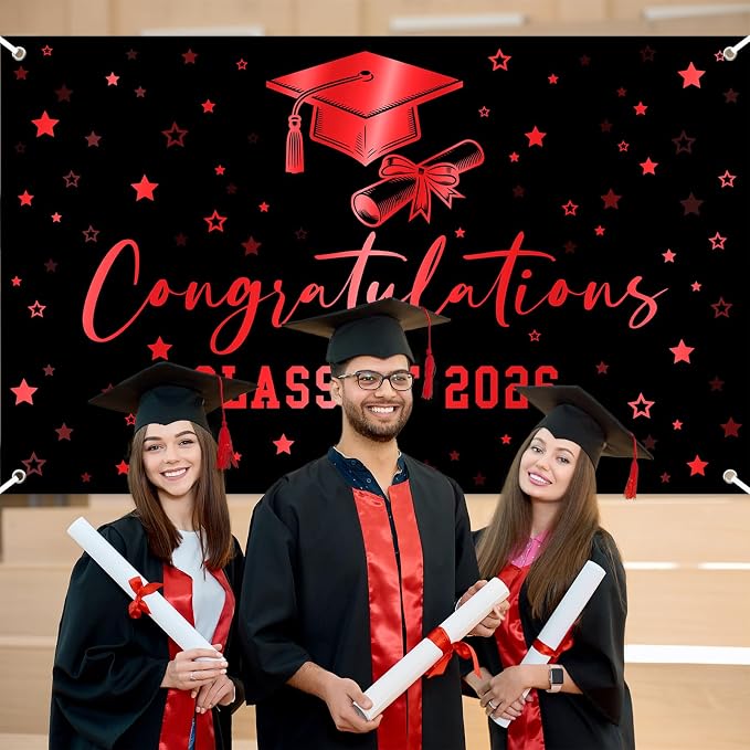 Congratulations Class of 2026 Backdrop Black Red Graduation Banner Congrats - Image 6