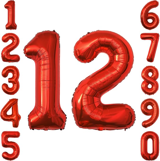 Red Number 12 Balloon 40 Inch, Foil Numeral by Unknown