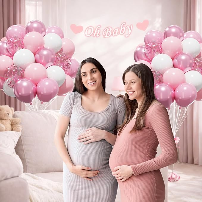 Patimate Pink and White Balloons Set 50 pcs 12 inch | Pearl Light Pink Confetti - Image 4