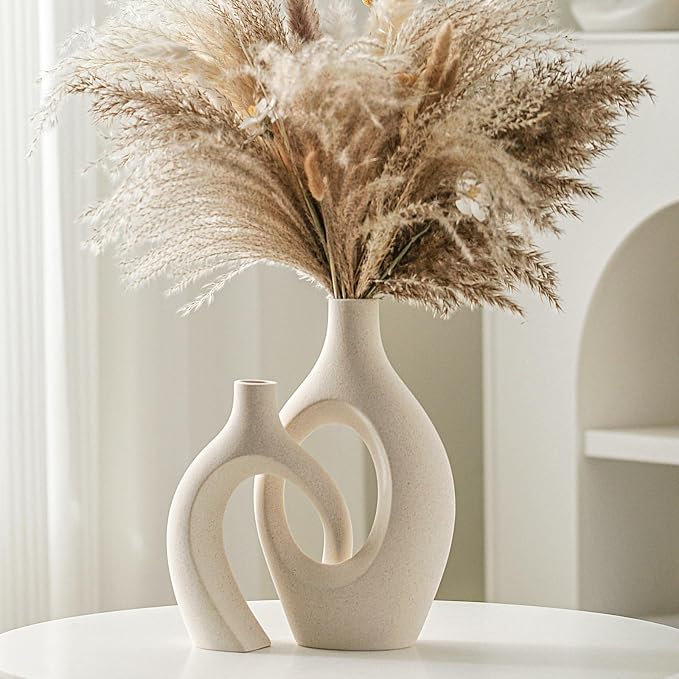 Lvases Snuggle Hollow Ceramic Vase Set of 2, Boho Style Nordic Modern Vase | by modernhomedecoration