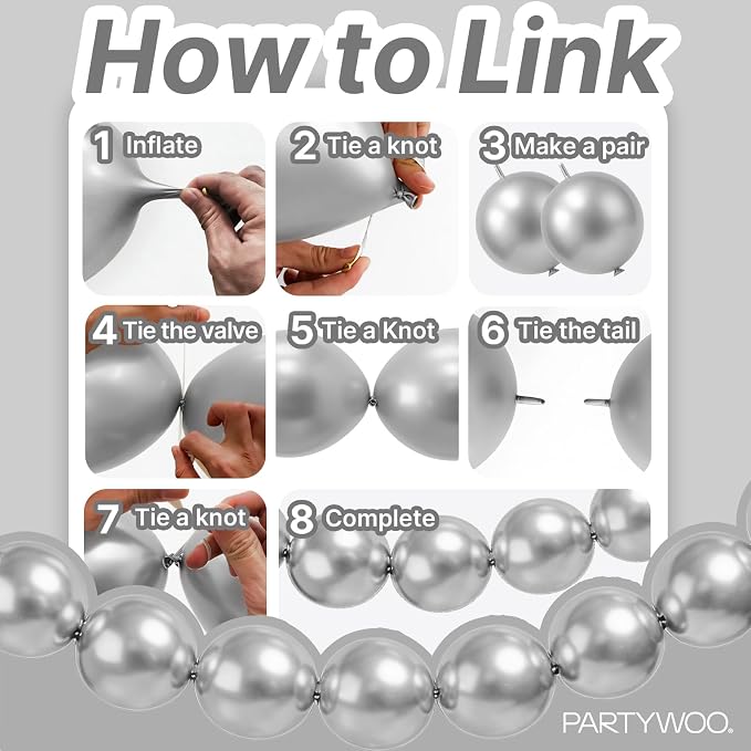 PartyWoo Silver Linking Balloons 100pcs 6 Inch Silver Link Balloons | - Image 5