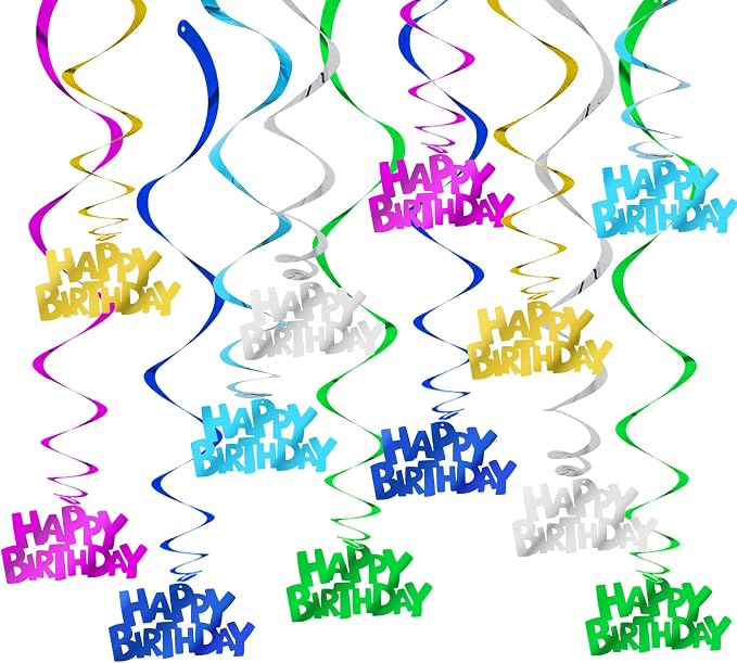 BEISHIDA 12 Pcs Pre-Strung Happy Birthday Hanging Swirl Decorations, Colorful by Beishida
