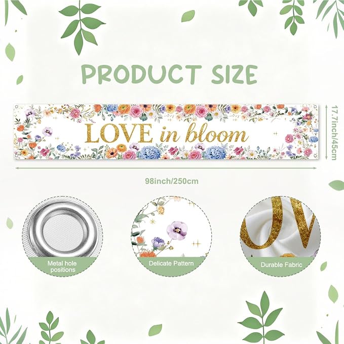Love In Bloom Wildflower Bridal Shower Wedding Banner Decorations | Reusable - Image 2