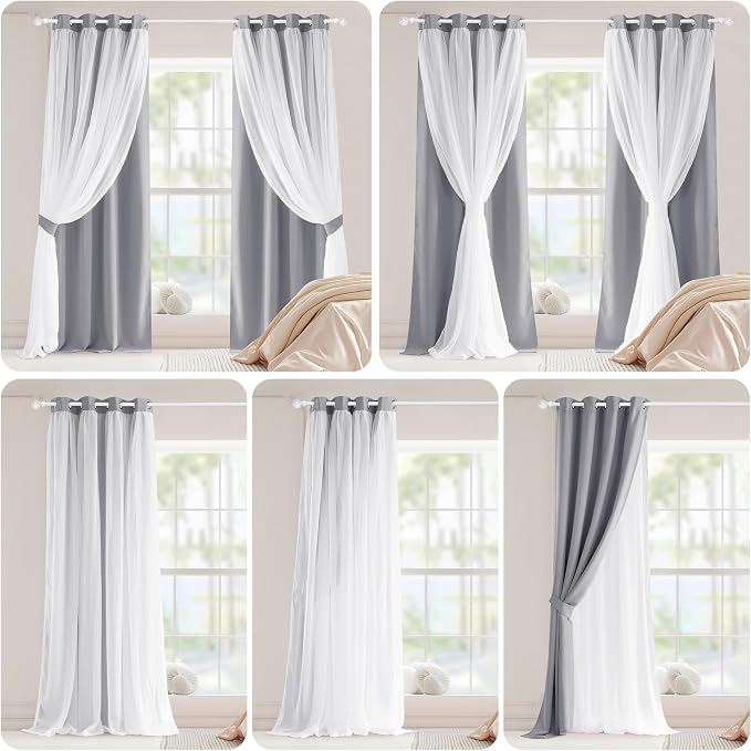 PONY DANCE Living Room Blackout Curtains, 95 Long | White Sheer Curtains - Image 7