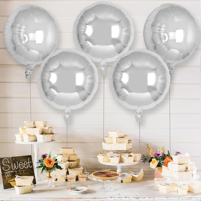 20 Pcs Silver Round Shaped Balloons, 18 Inch Round Foil Balloon, Giant Round - Image 3