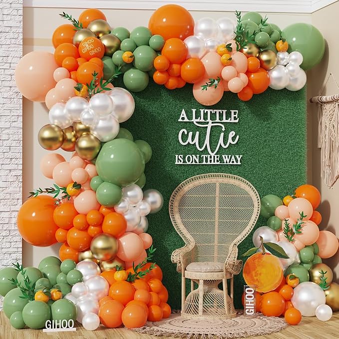 Little Cutie Baby Shower Decorations 137pcs Orange Little Cutie Balloon Arch by GIHOO