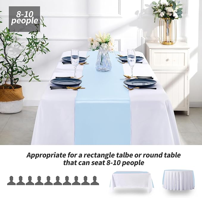 SiinvdaBZX 24 Pcs Light Blue Satin Table Runner 12 x 108 inches Long | Bright - Image 3