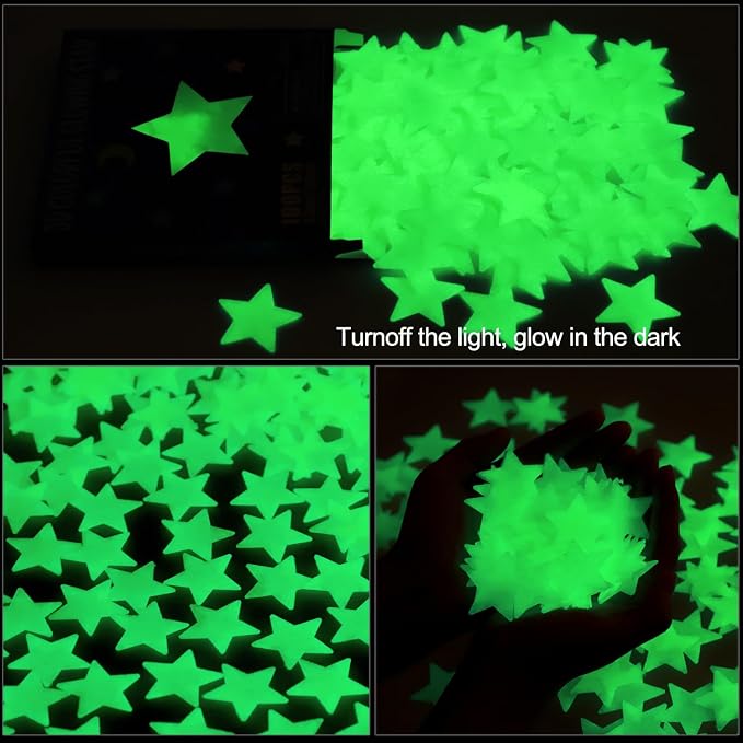 AM AMAONM 100pcs Glow in The Dark Luminous Stars Fluorescent Noctilucent - Image 2