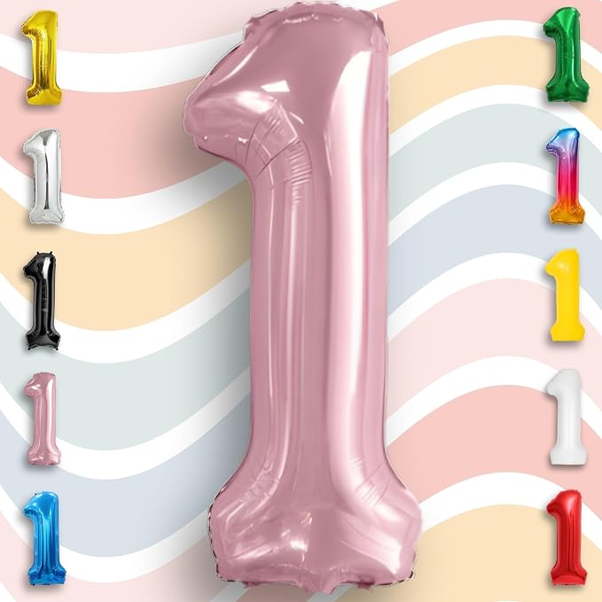 Pink Pearl Number Balloon 1 Mylar Foil Macaron Balloons 40 inch - Image 3