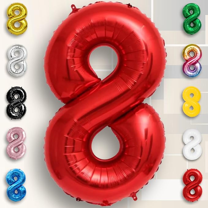 Red Number Balloon 8 Mylar Foil Balloons 40 inch - Image 4