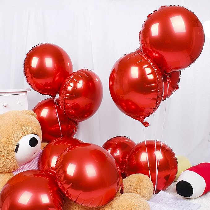 18" Red Round Shaped Foil Balloons Mylar Helium Balloons - Image 2