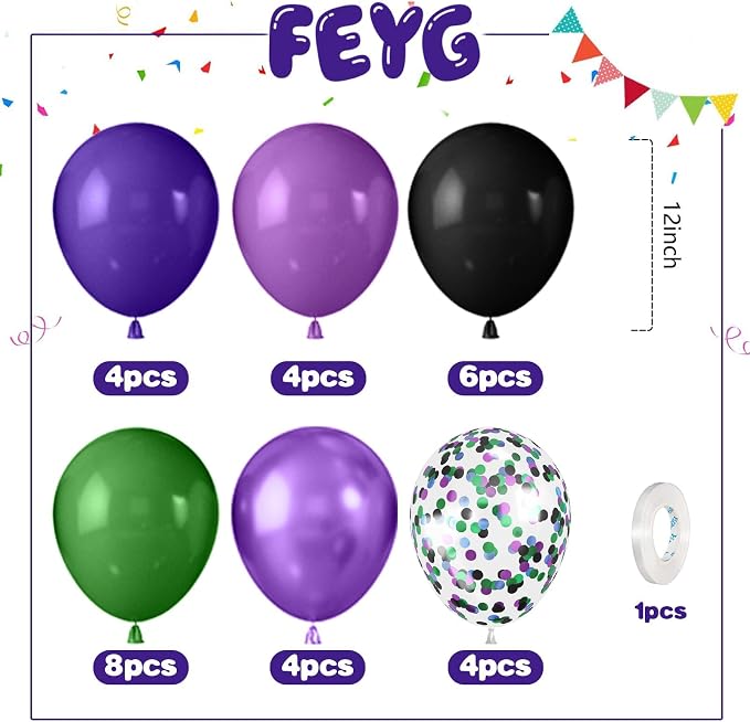 Green Purple Black Balloons, 12 Inch Truck Metallic Purple Pearl Purple Dark - Image 2