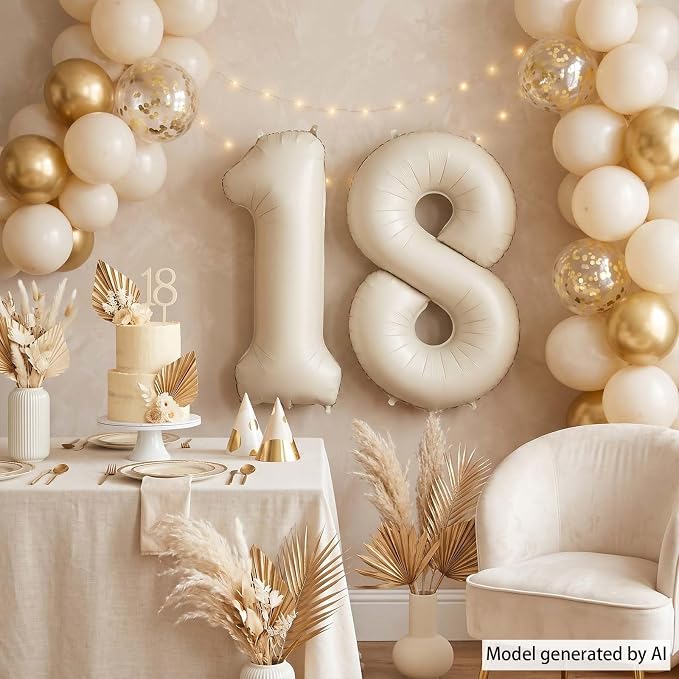 Cream Number 18 Balloon 40 Inch, Foil Numeral - Image 6