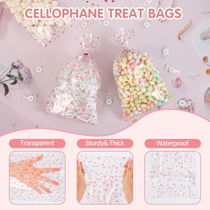 COQOFA 100 Pcs 7X12" Cello Cellophane Gift Treat Bags Party Favor bags Clear - Image 3