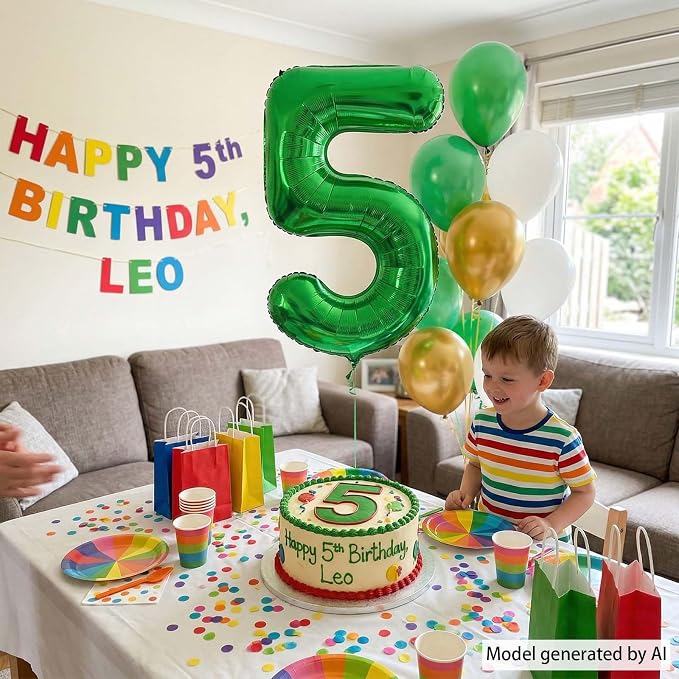 Green Number 5 Balloon 40 Inch, Vibrant Foil Numeral - Image 2