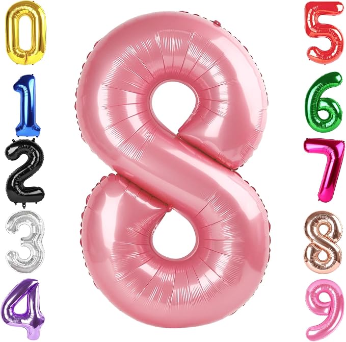 40 Inch Pastel Pink Number 8 Balloon, 8th Birthday Party Decorations | 40 Inch by Hadoife