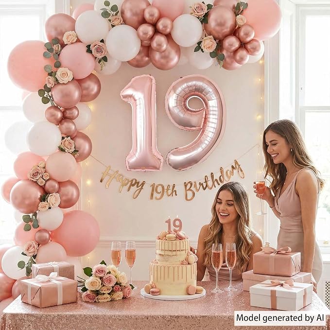 Rose Gold Number 19 Balloon 40 Inch, Luxe Foil - Image 6