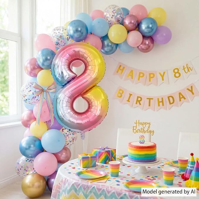 Rainbow Ombre Number 8 Balloon 40 Inch Pastel Foil Decor - Image 6