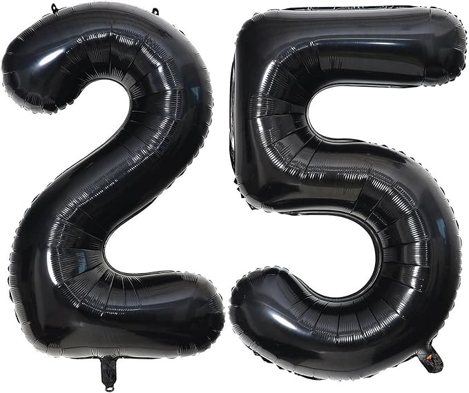 40 Inch Black 25 Number Balloons Giant Jumbo Huge 25 or 52 Foil Mylar Helium by LHOAVWE
