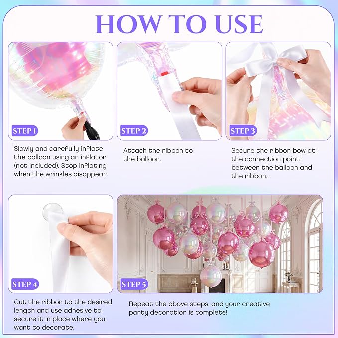 36 Set 22 Inch Iridescent Pearl Pink 4D Giant Round Foil Balloon Bulk Metallic - Image 7