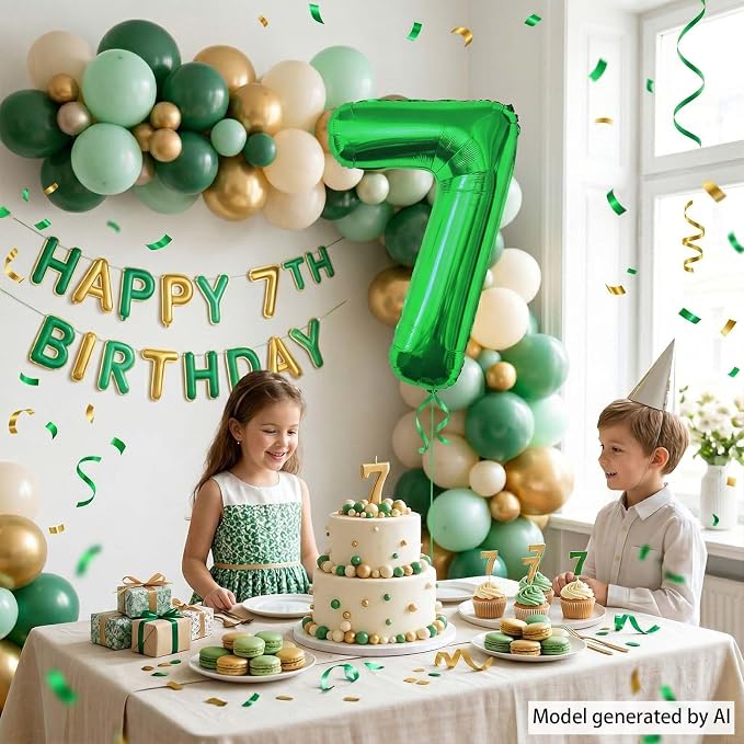 Green Number 7 Balloon 40 Inch, Glossy Foil Numeral - Image 3