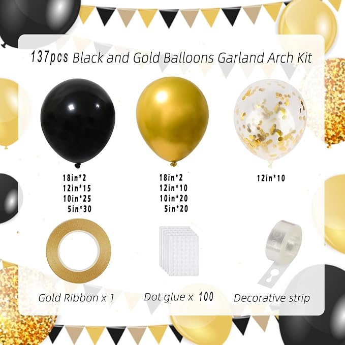 Black And Gold Balloon Arch Kit - Image 2