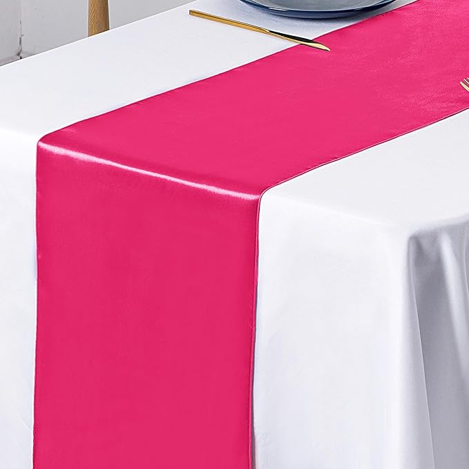 SiinvdaBZX 12 Pcs Hot Pink Satin Table Runner 12 x 108 inches Long | Bright - Image 5