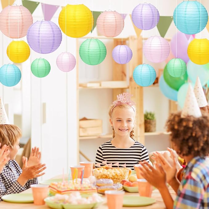21Pcs Pastel Paper Lanterns, 4-10in 8 Colors, Hanging Decor - Image 7